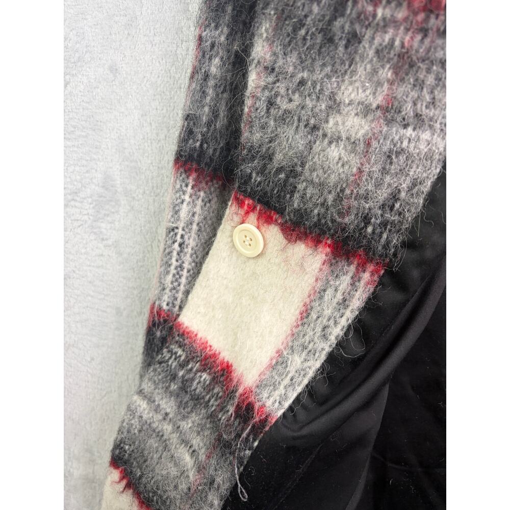 Joe's Jeans Alister Plaid Cream/Charcoal/Red Wool Blend Long Coat - Size XS - Picture 7 of 10